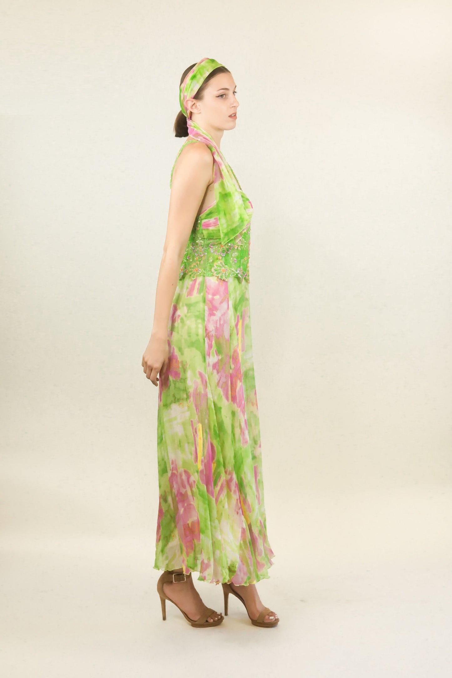 Diane Freis Silk Chiffon Beaded Dress