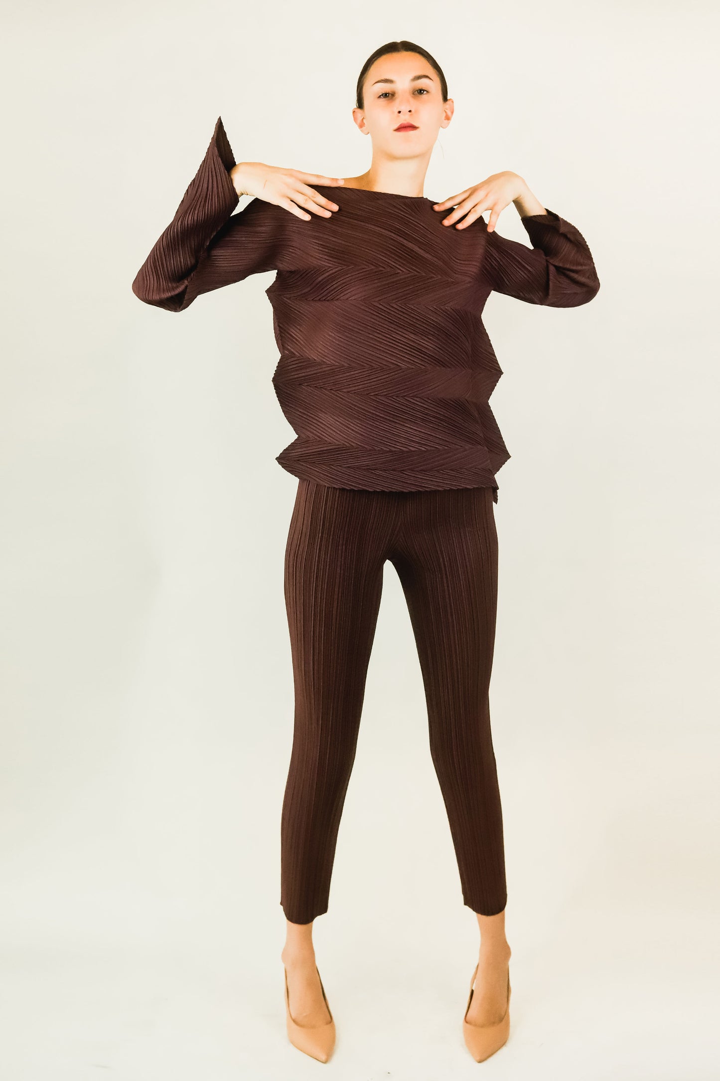 Brown Zig Zag Pleats Please by Issey Miyake Set - The Kit Vintage
