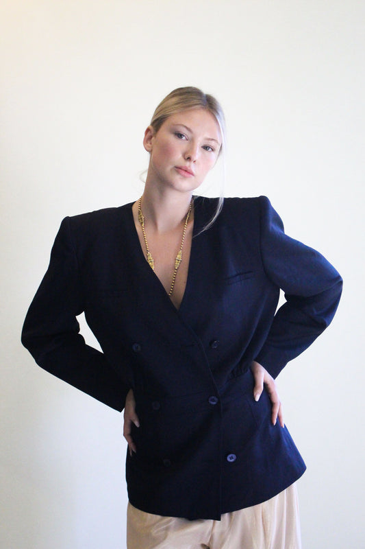 Valentino Navy Double Breasted Blazer - The Kit Vintage