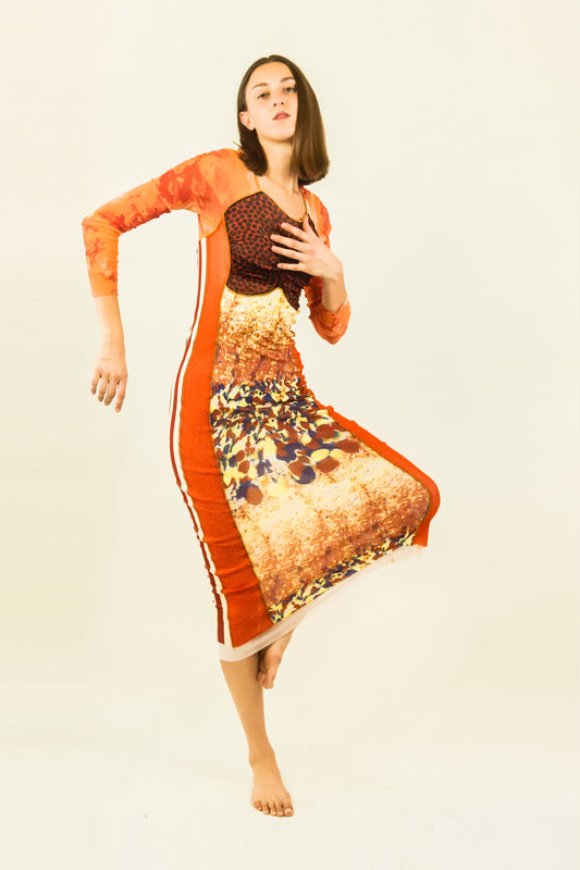 Jean Paul Gaultier Mesh Print Side Stripe Dress - The Kit Vintage