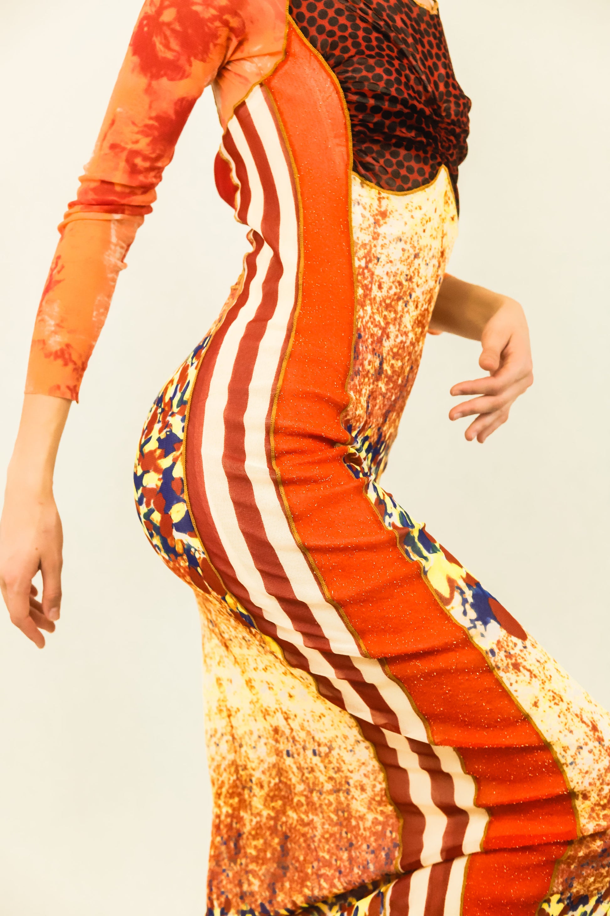 Jean Paul Gaultier Mesh Print Side Stripe Dress - The Kit Vintage
