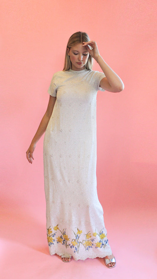 Stavropoulos Silver Lamé and Embroidered Gown - The Kit Vintage