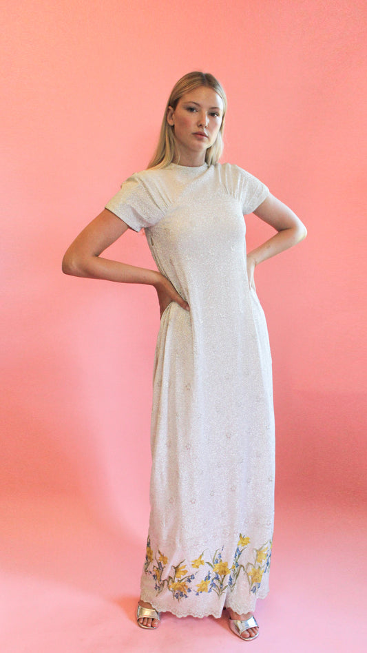 Stavropoulos Silver Lamé and Embroidered Gown - The Kit Vintage