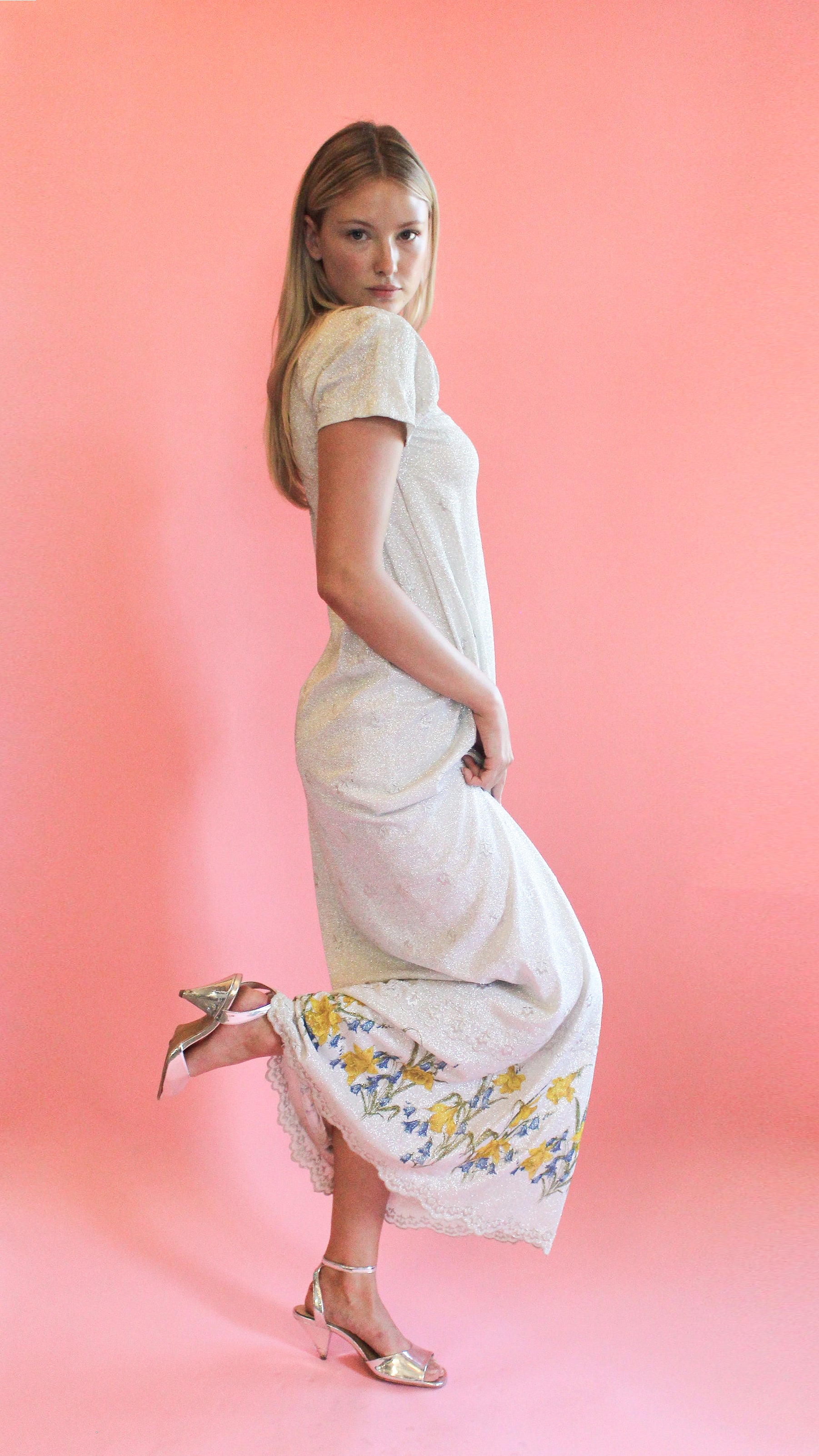 Stavropoulos Silver Lamé and Embroidered Gown - The Kit Vintage