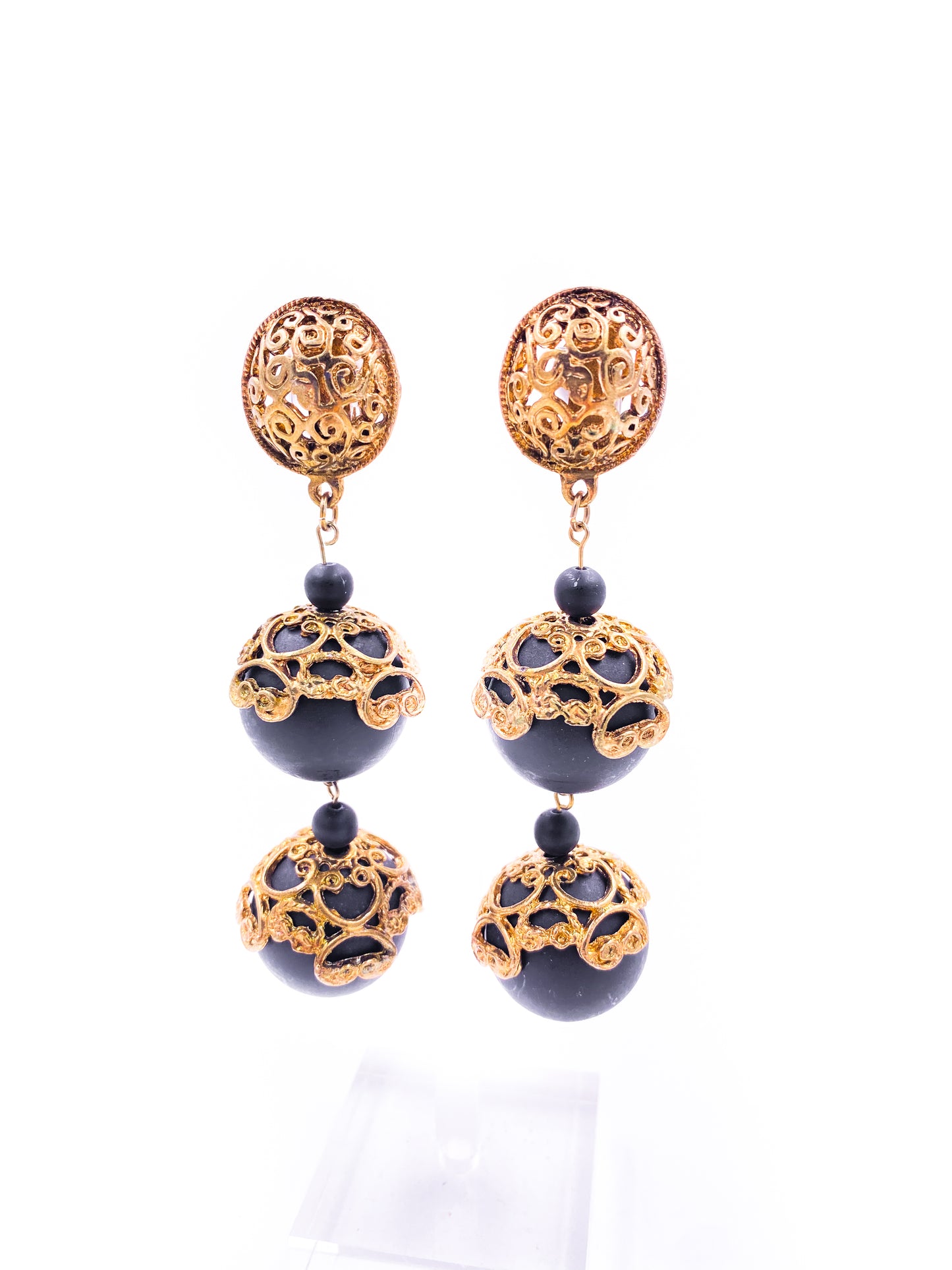 Black Ball Drop Earrings - The Kit Vintage