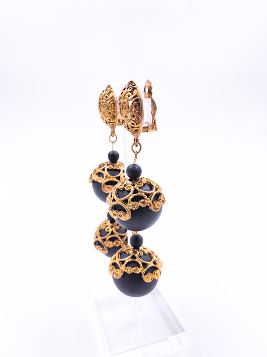 Black Ball Drop Earrings - The Kit Vintage