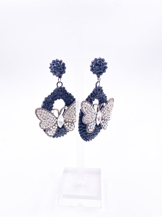 Crystal Butterfly Drop Earrings - The Kit Vintage