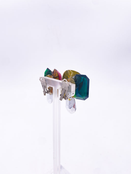 Geometric Crystal Clip-on Earrings - The Kit Vintage