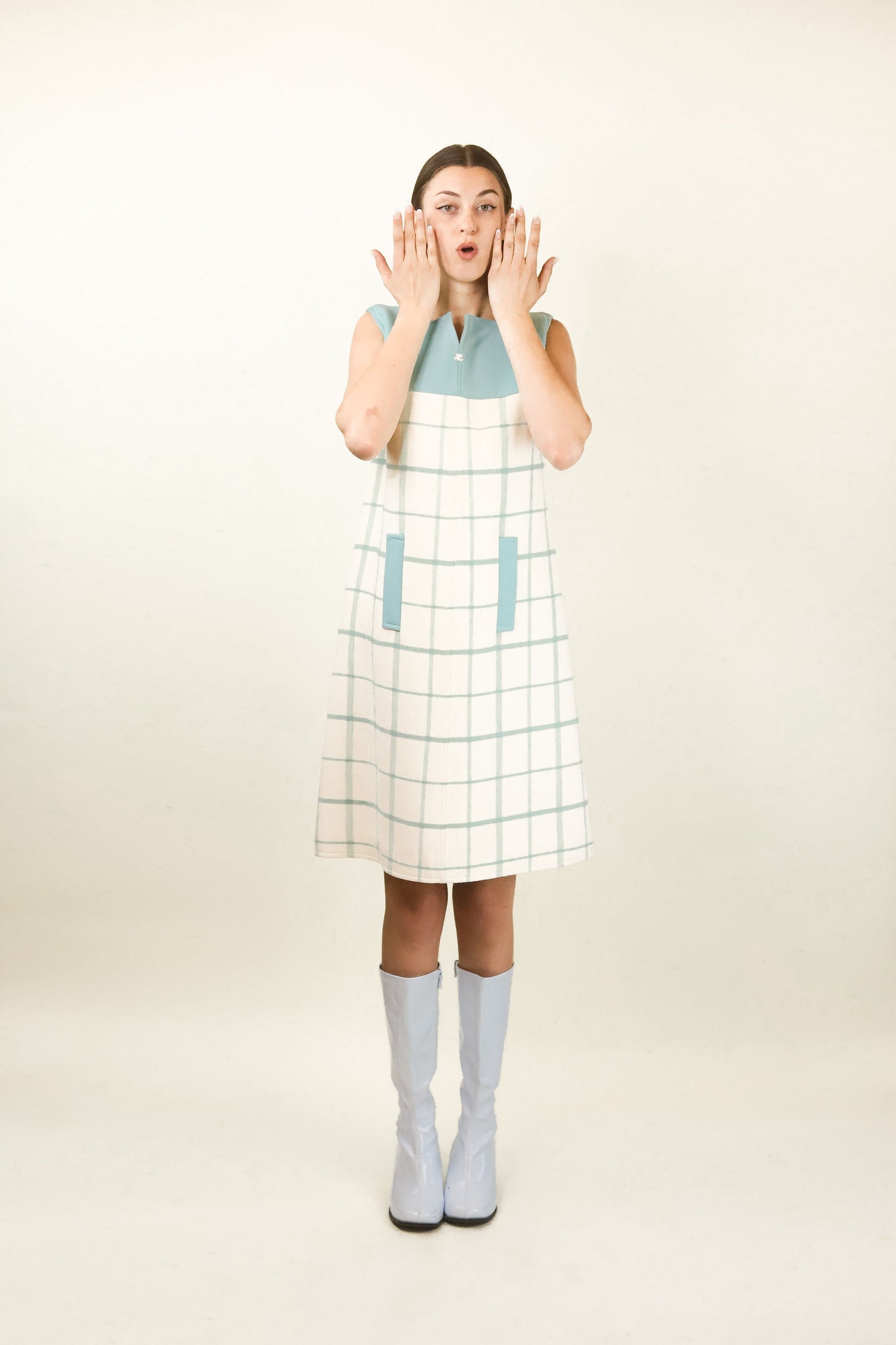 Courreges c. 1980's Sky Blue Plaid Mini Dress - The Kit Vintage