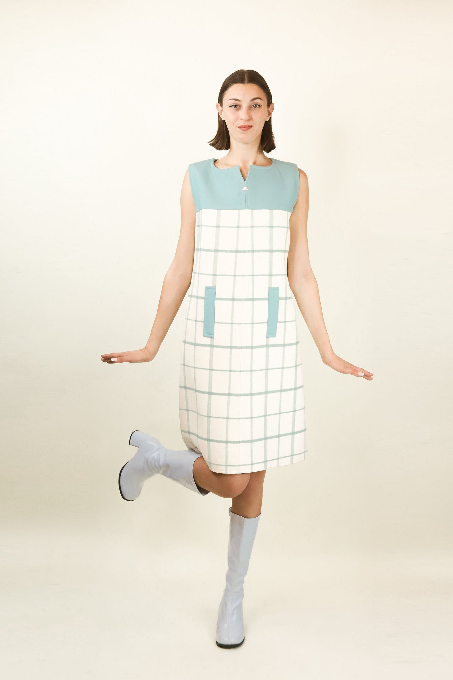 Courreges c. 1980's Sky Blue Plaid Mini Dress - The Kit Vintage