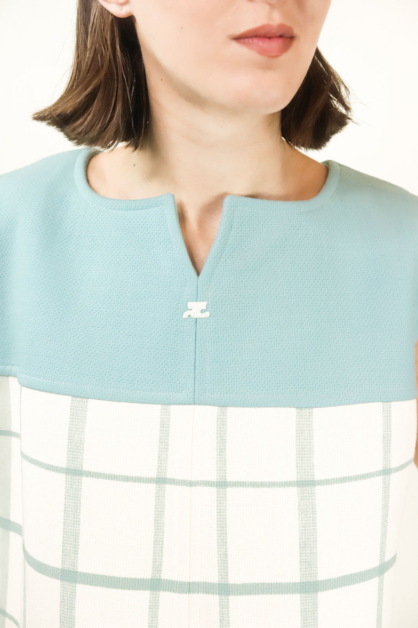 Courreges c. 1980's Sky Blue Plaid Mini Dress - The Kit Vintage