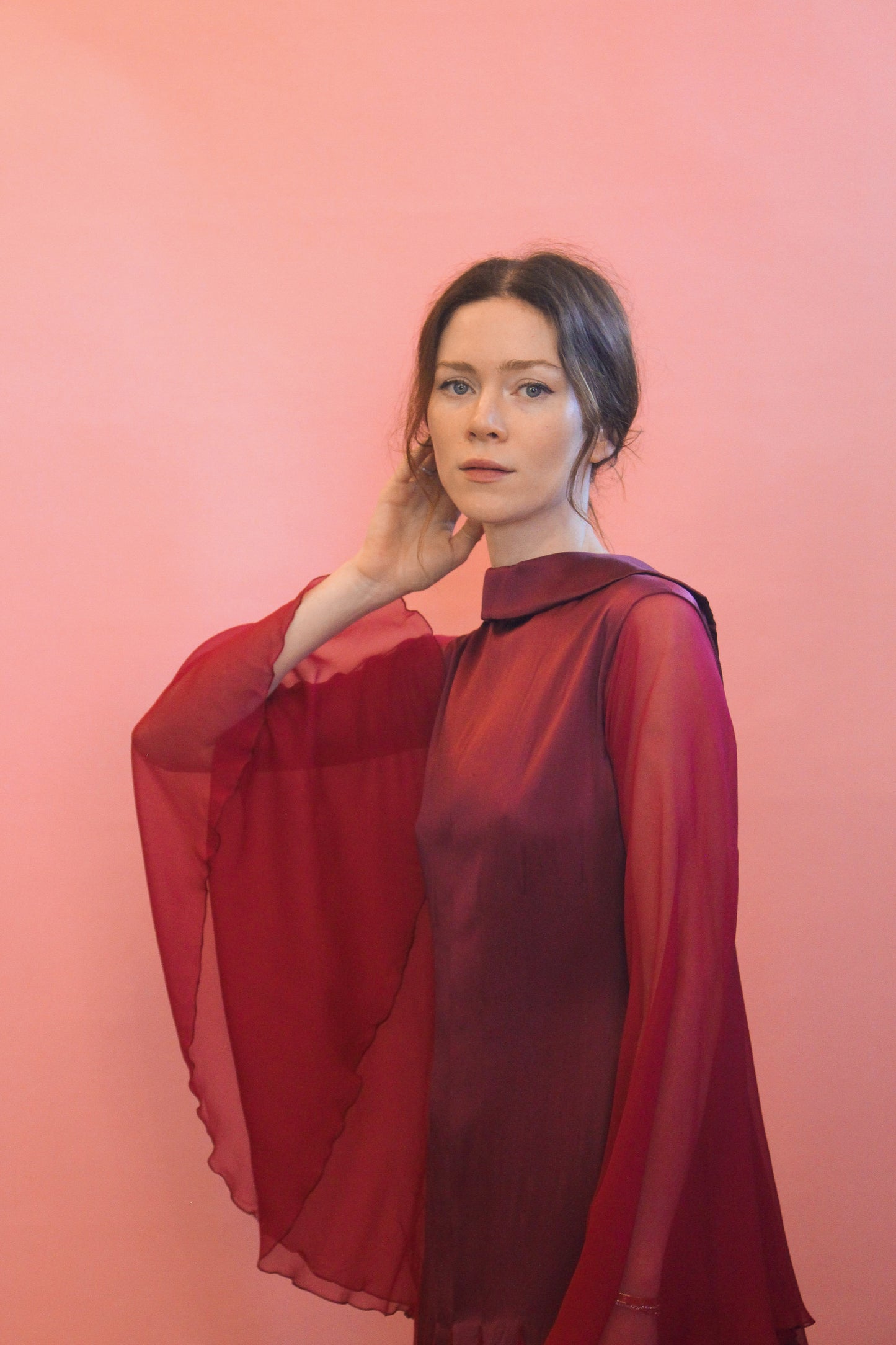 Stavropoulos Burgundy Chiffon Bell Sleeve Gown - The Kit Vintage