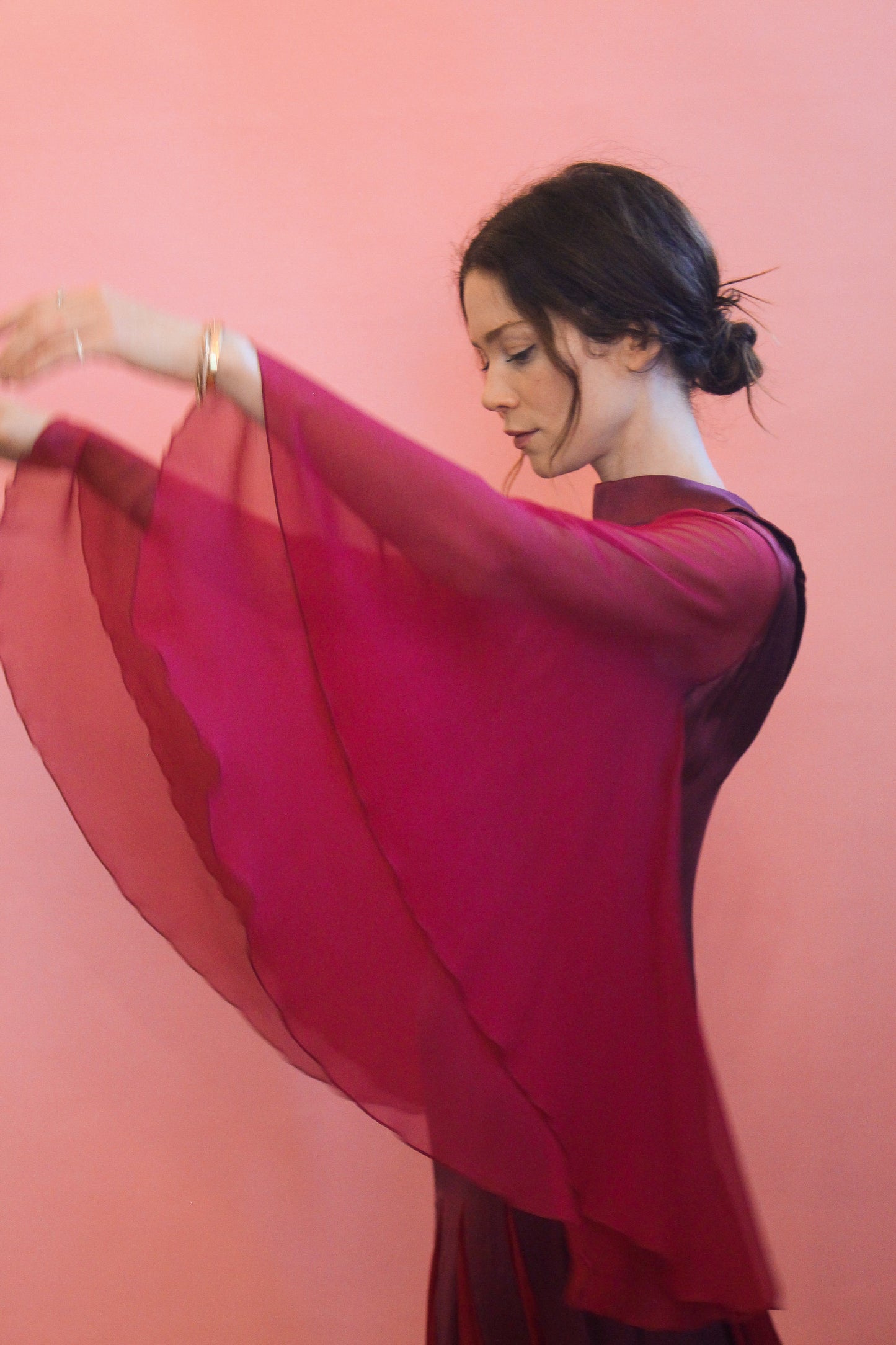 Stavropoulos Burgundy Chiffon Bell Sleeve Gown - The Kit Vintage