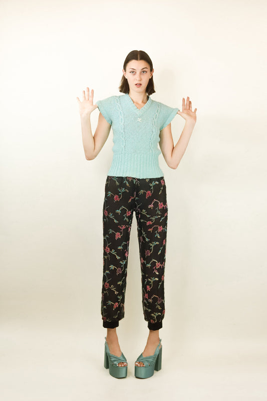 Courreges c. 1970's Seafoam Green V Neck S/S Sweater - The Kit Vintage