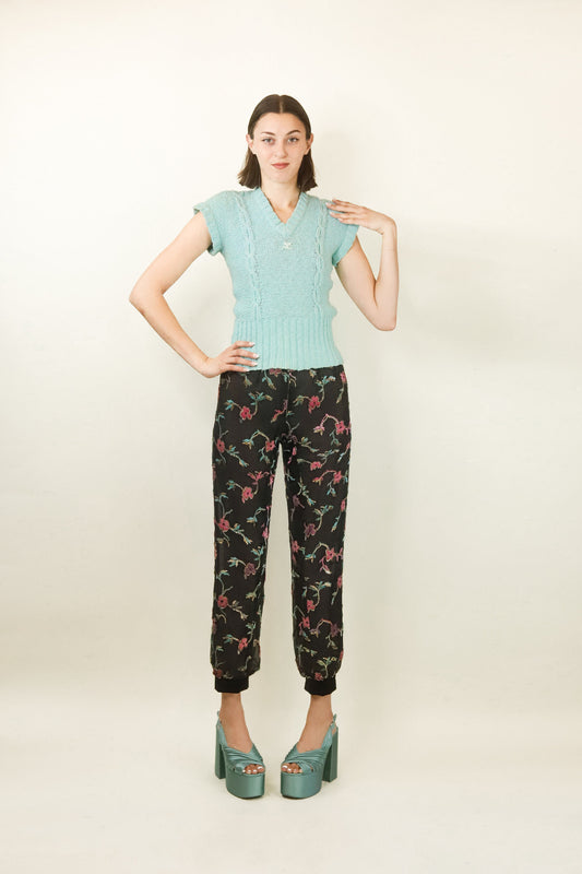Courreges c. 1970's Sheer & Floral Applique Pants - The Kit Vintage