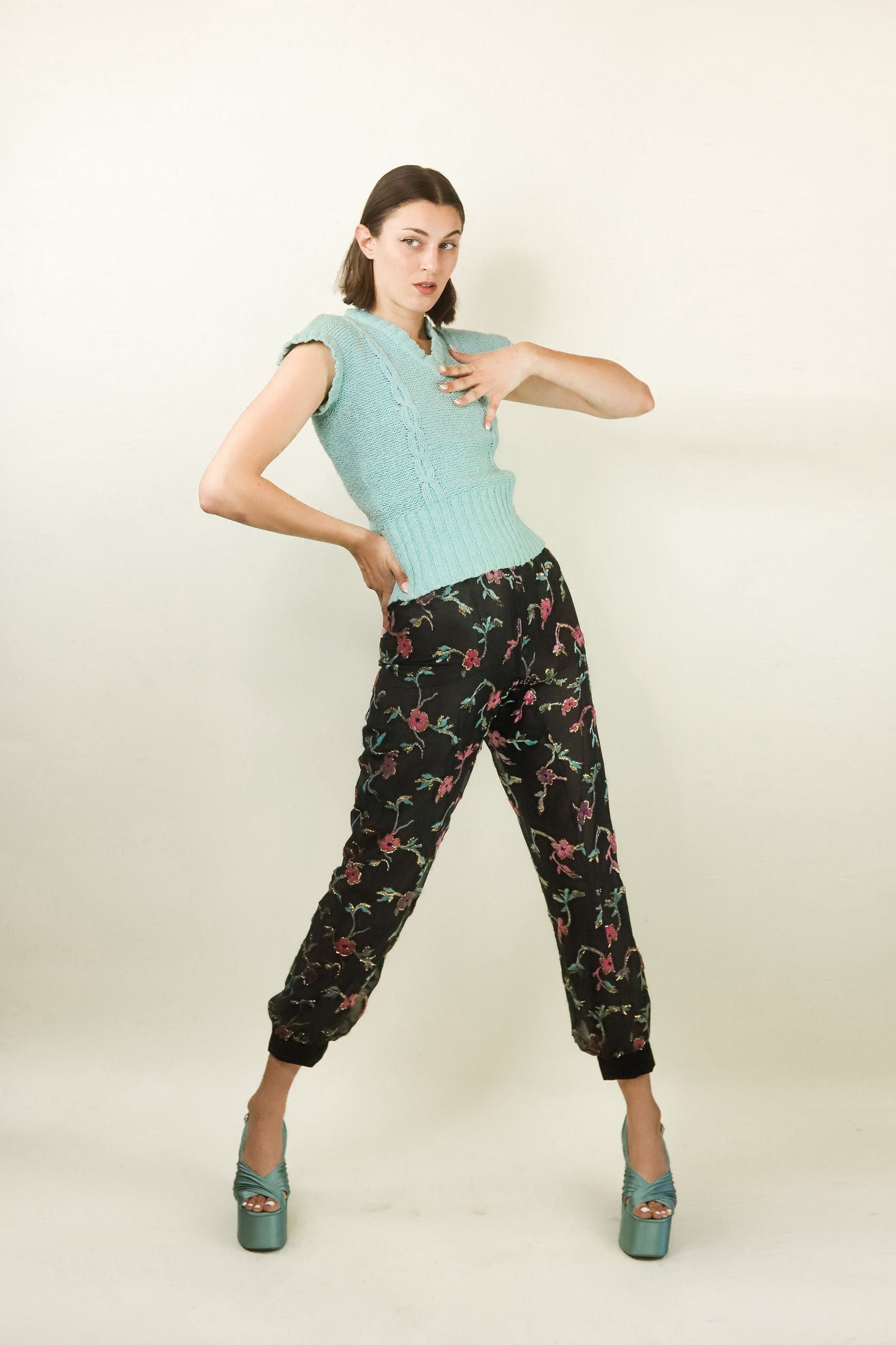 Courreges c. 1970's Sheer & Floral Applique Pants - The Kit Vintage