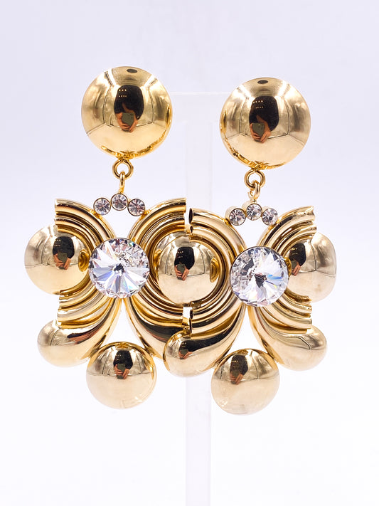 Gold & Crystal Drop Earrings - The Kit Vintage