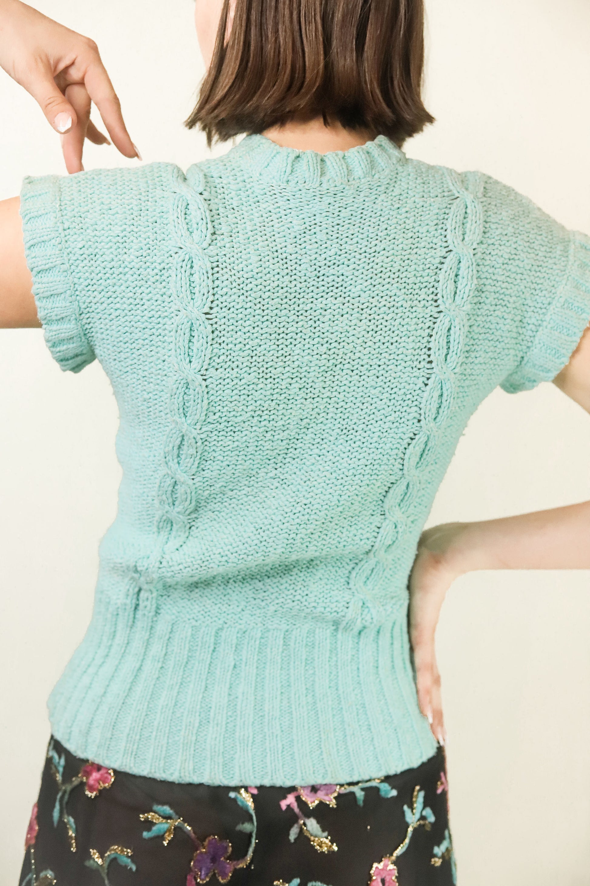 Courreges c. 1970's Seafoam Green V Neck S/S Sweater - The Kit Vintage