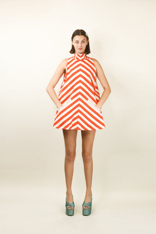 Courreges Orange & White Chevron Stripe Mini Dress - The Kit Vintage