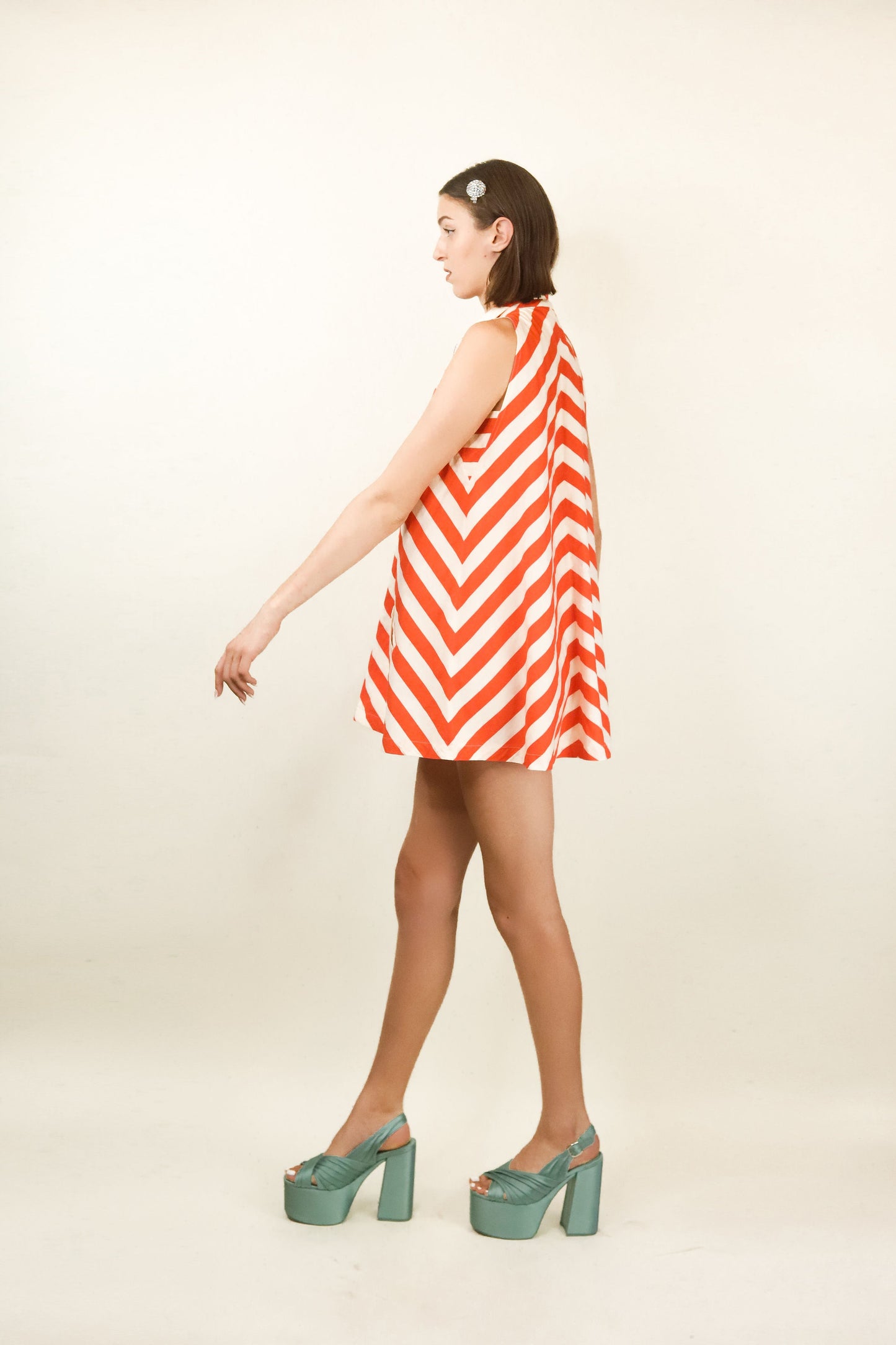 Courreges Orange & White Chevron Stripe Mini Dress - The Kit Vintage