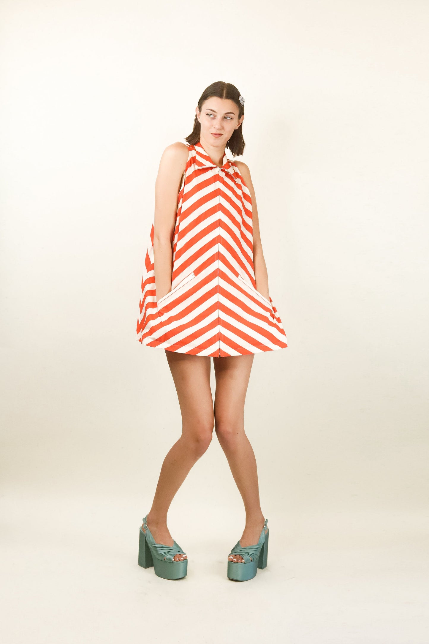 Courreges Orange & White Chevron Stripe Mini Dress - The Kit Vintage