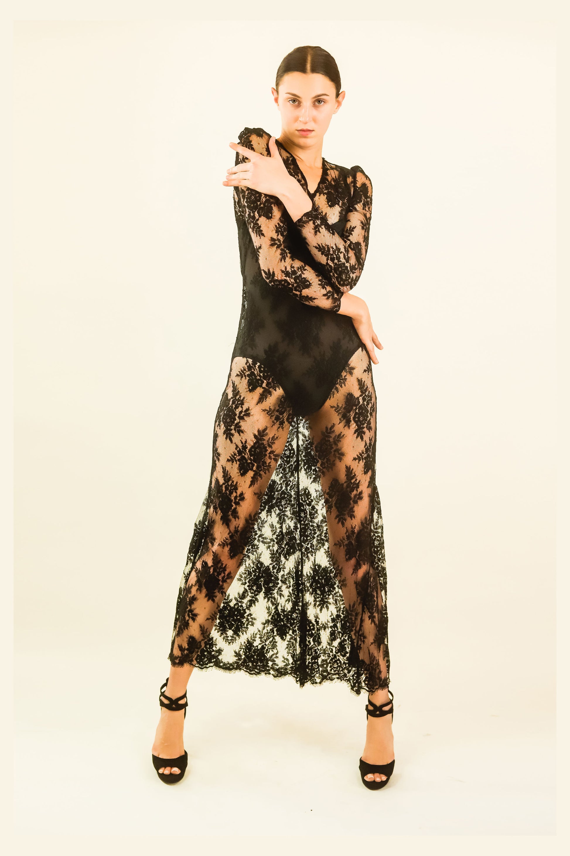Vintage Black Lace Sheer Gown - The Kit Vintage