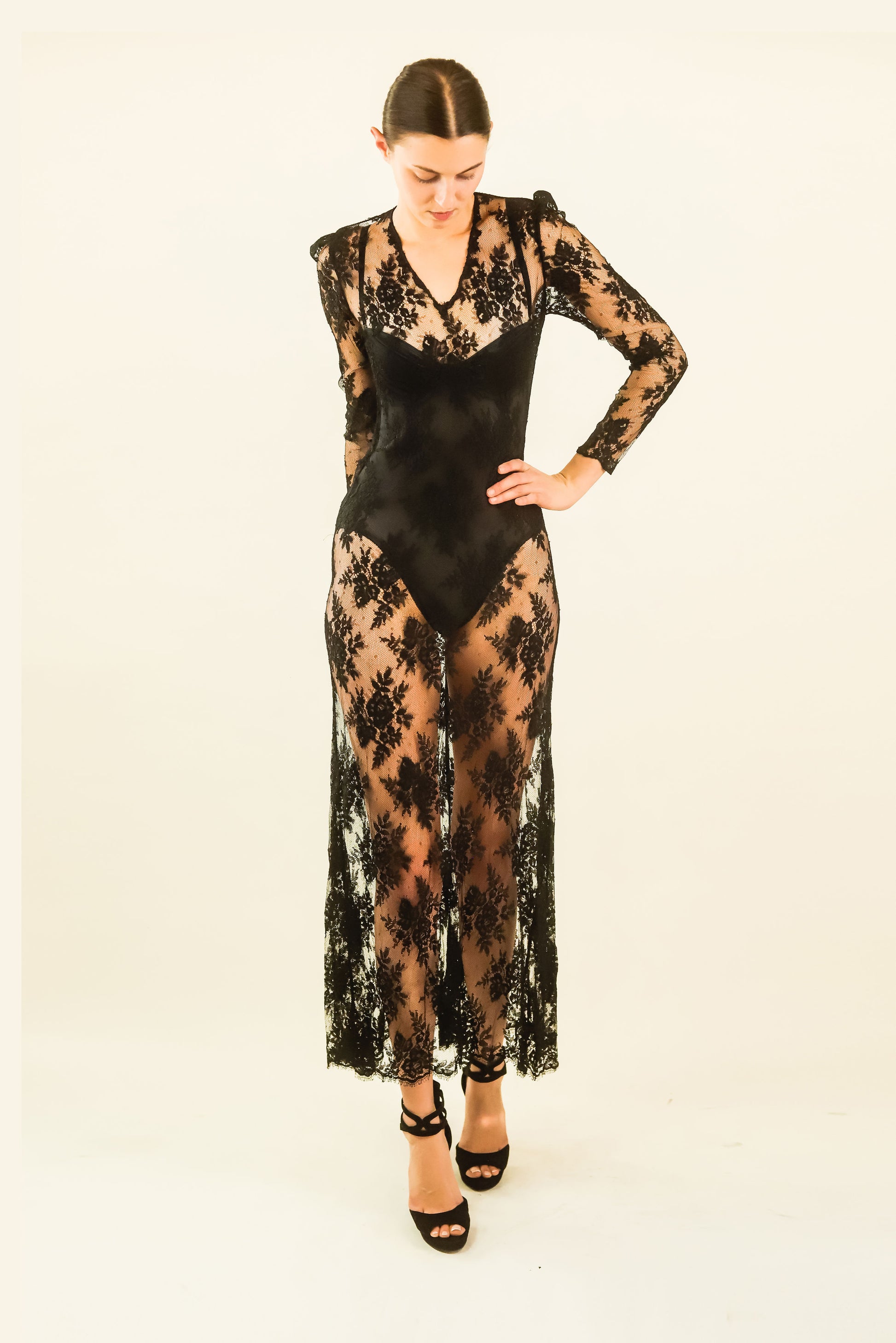 Vintage Black Lace Sheer Gown - The Kit Vintage