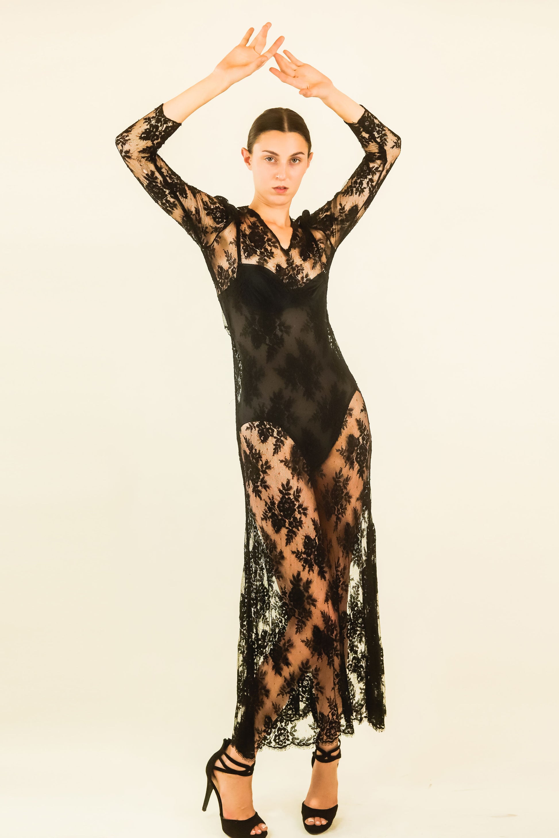 Vintage Black Lace Sheer Gown - The Kit Vintage