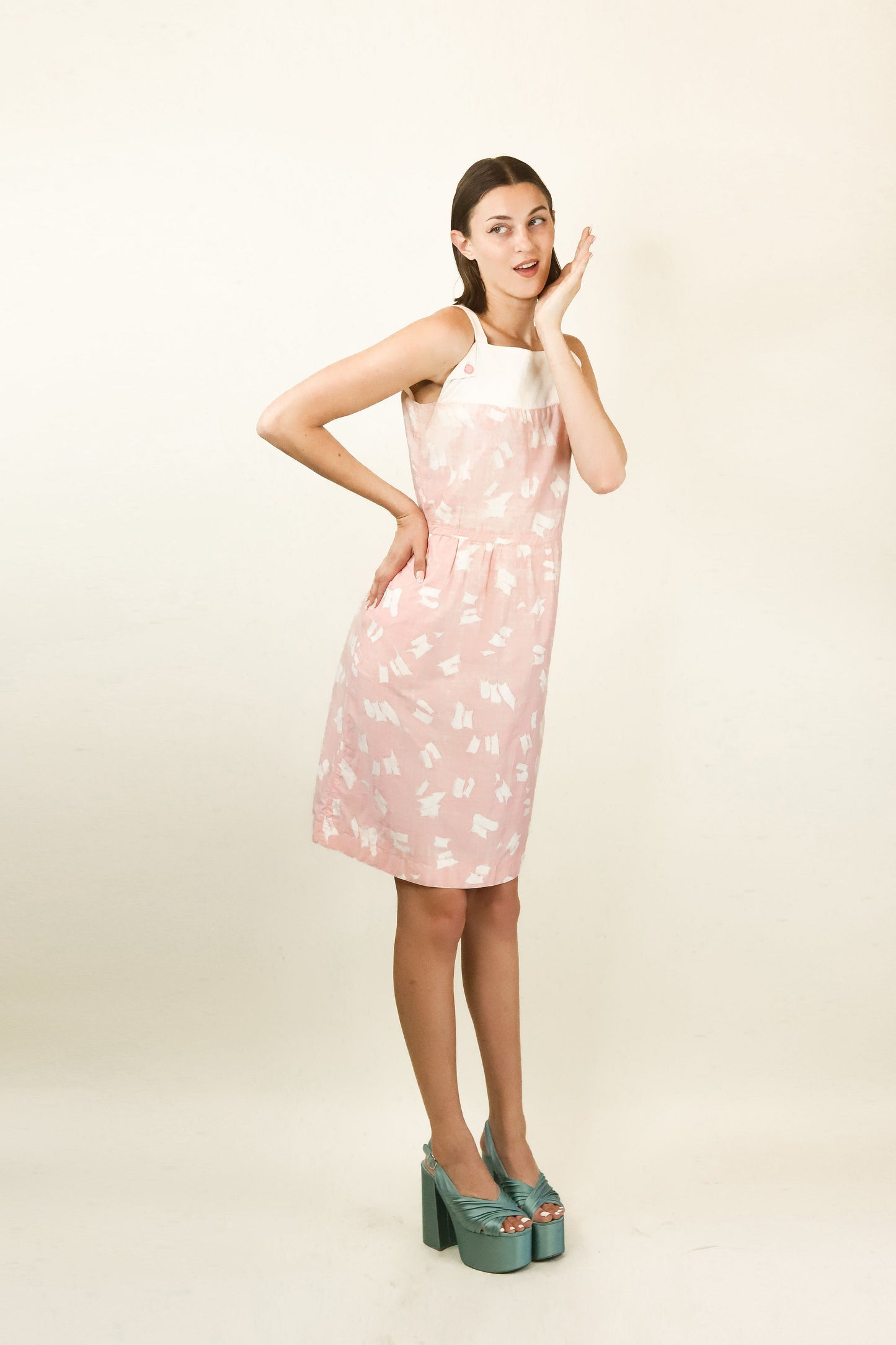 Courreges c. 1970's Pink with White Signed Cotton Dress