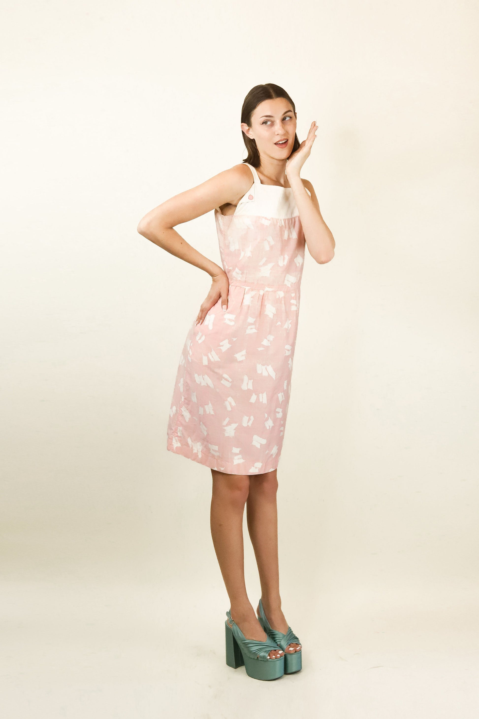 Courreges c. 1970's Pink with White Signed Cotton Dress - The Kit Vintage