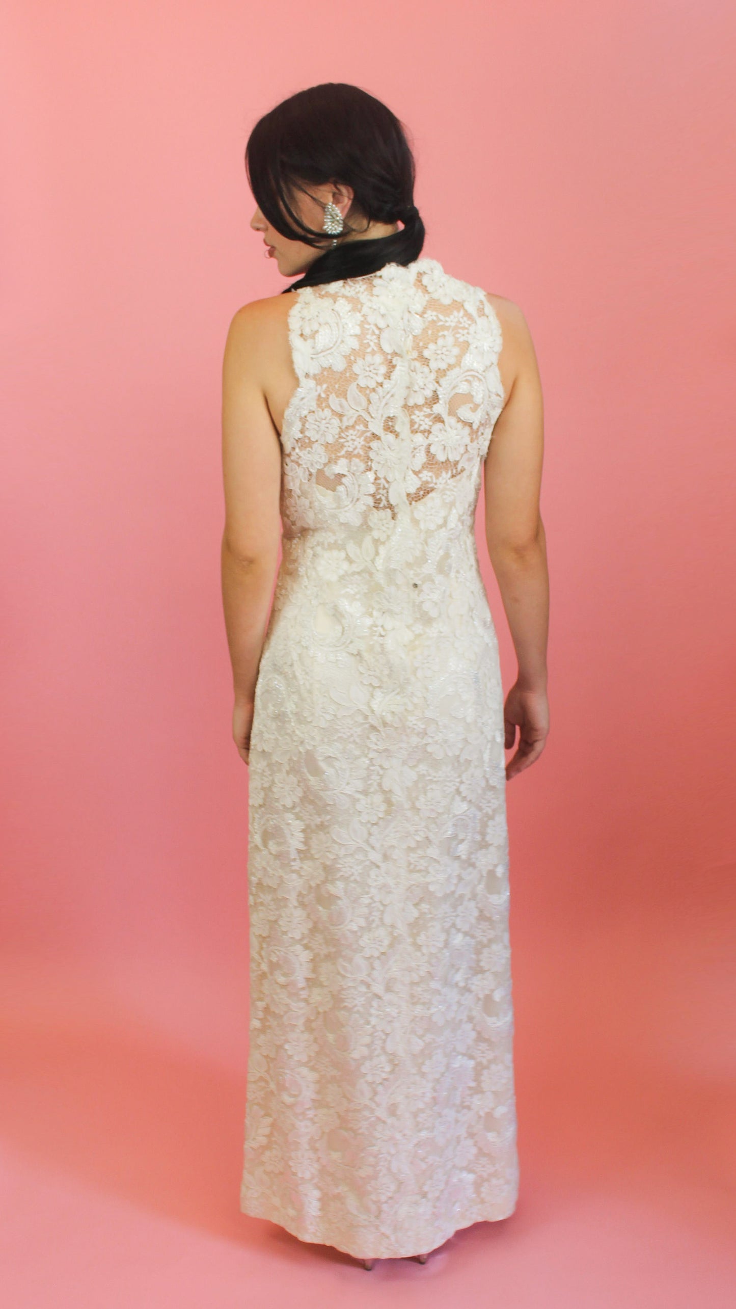White Lace High Neck Gown - The Kit Vintage