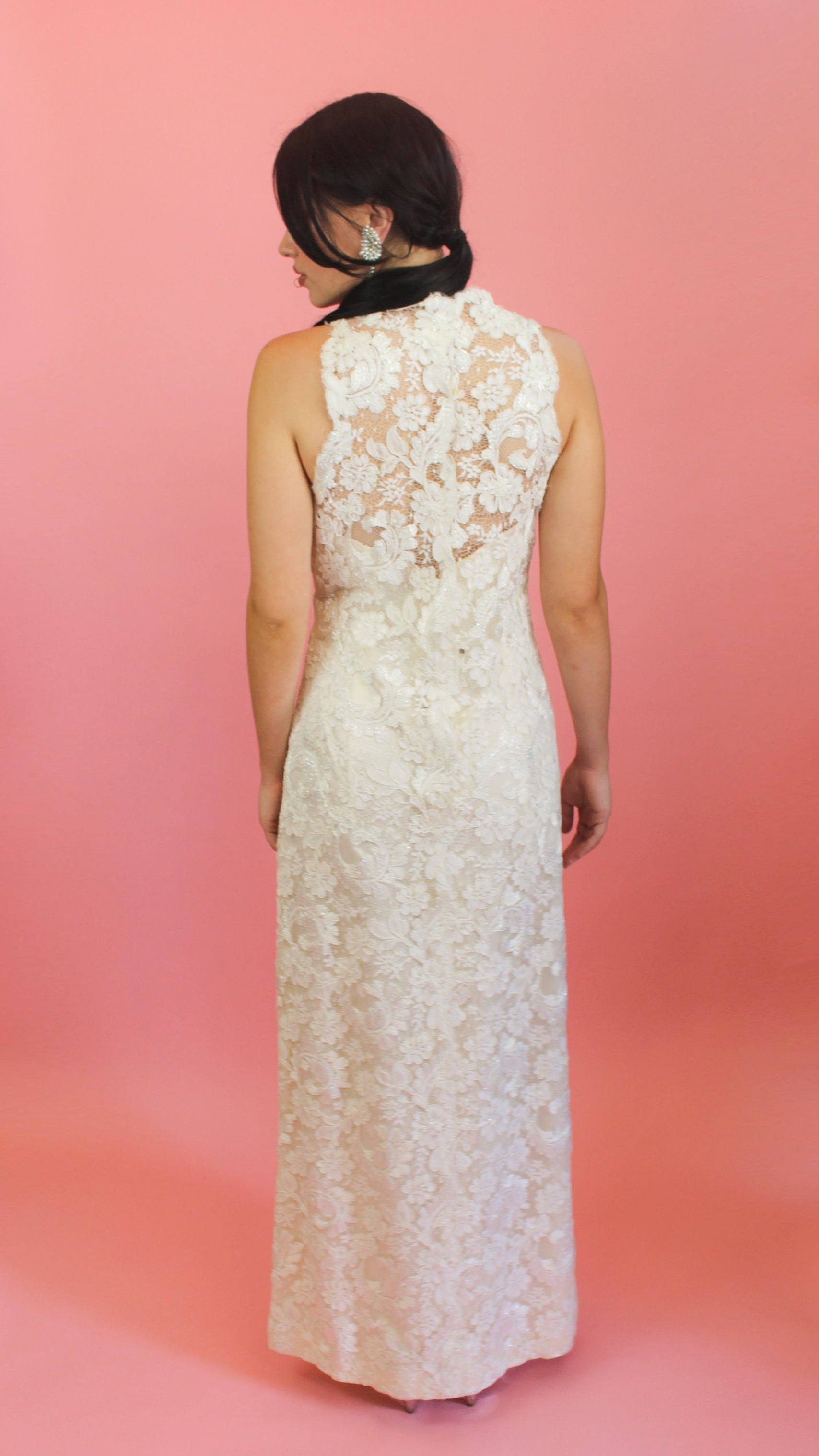 White Lace High Neck Gown - The Kit Vintage
