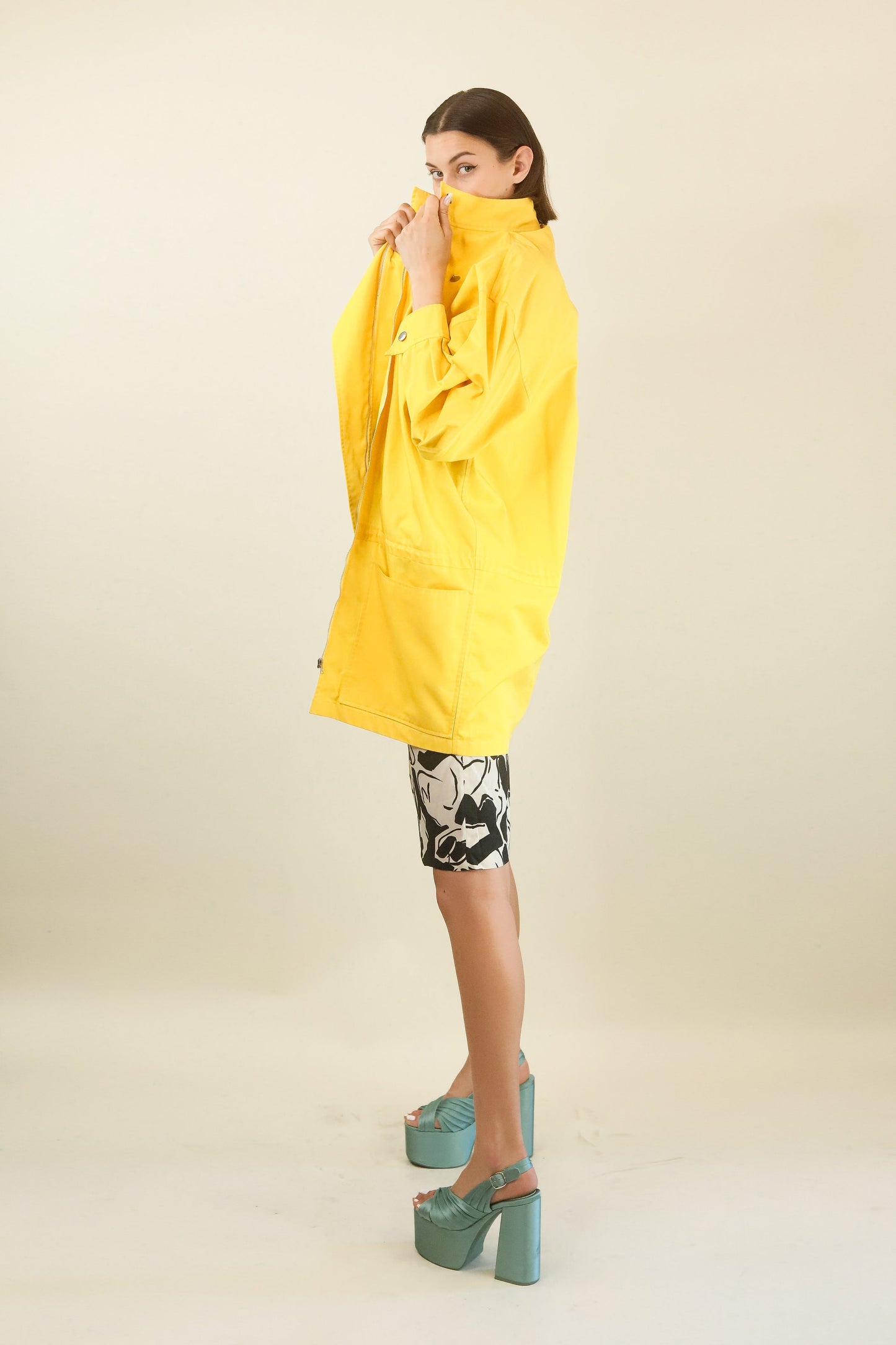 Courreges c. 1980's Yellow Lightweight Asymmetrical Closure Jacket