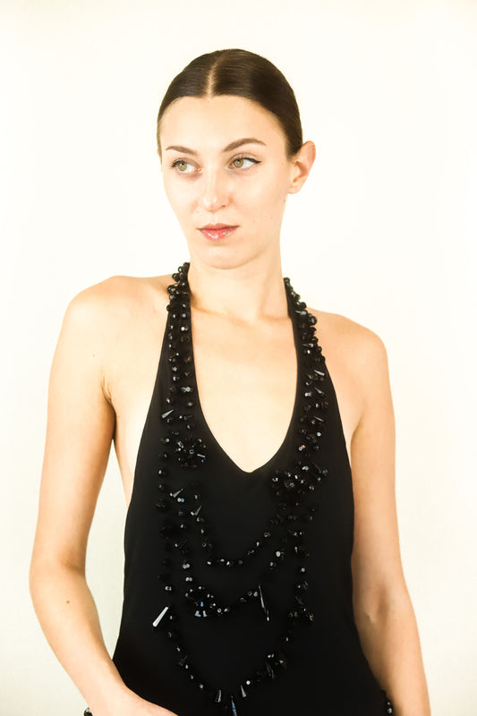 Moschino Plunging Neck Jeweled Halter Gown - The Kit Vintage