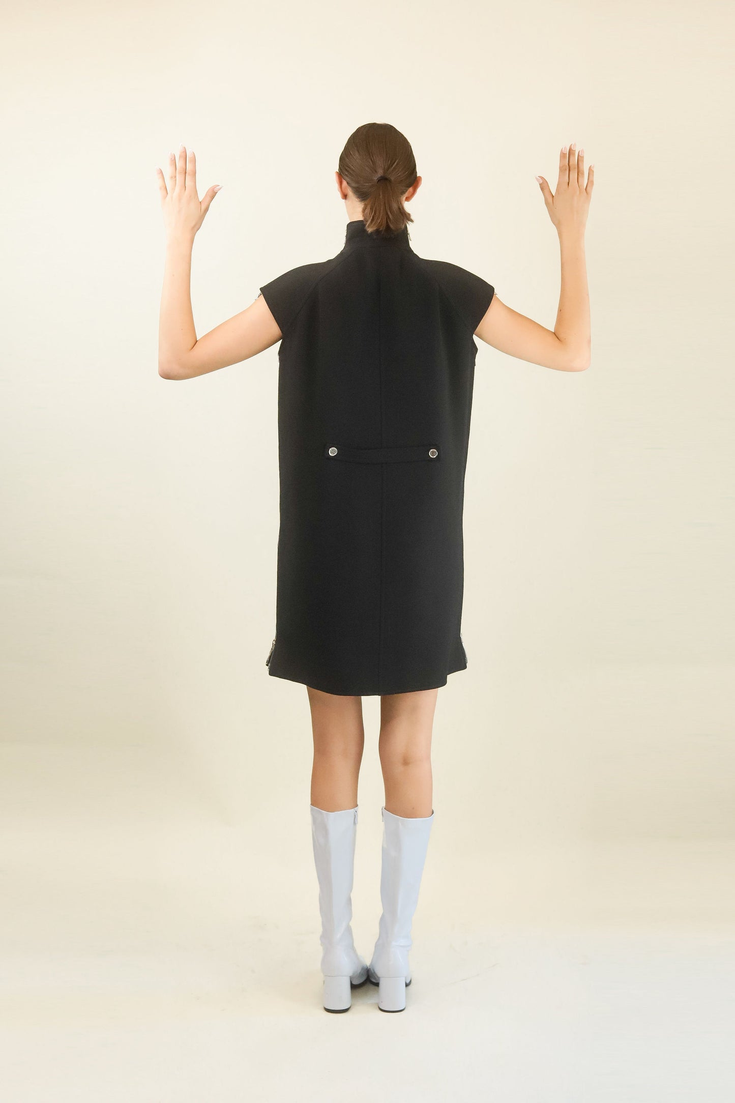 Courreges c. 1980's Black Dress with Side Metal Zippers