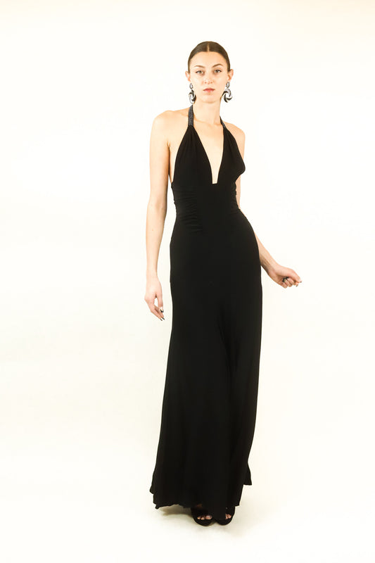 Versace Bondage & Rhinestone Buckle Halter Neck Gown - The Kit Vintage