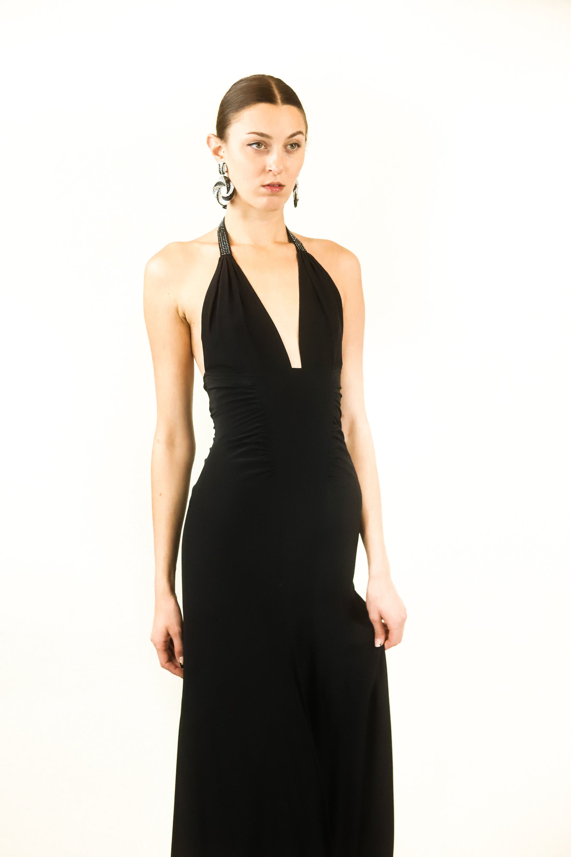 Versace Bondage & Rhinestone Buckle Halter Neck Gown - The Kit Vintage