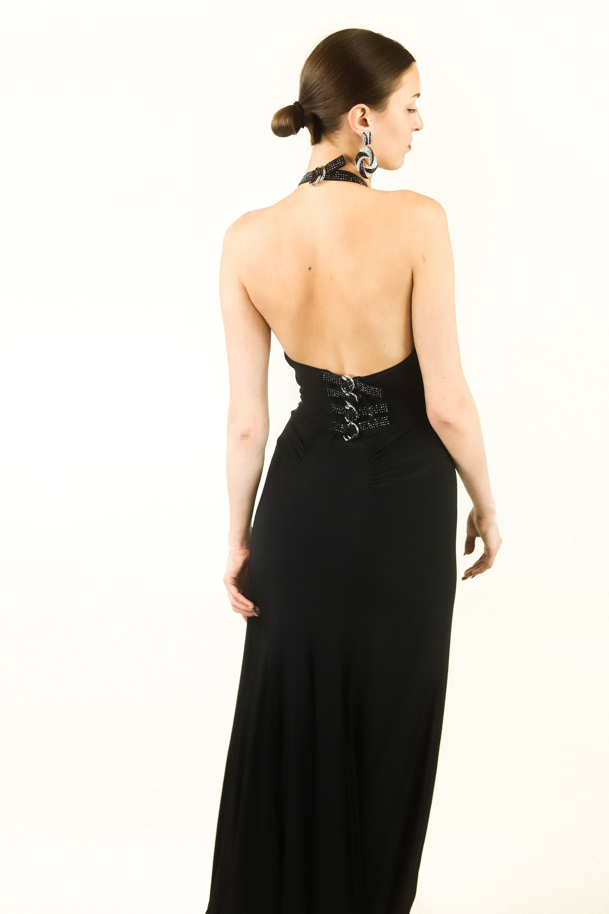 Versace Bondage & Rhinestone Buckle Halter Neck Gown - The Kit Vintage