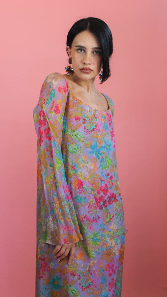 Stavropoulos Floral Printed Chiffon Gown - The Kit Vintage
