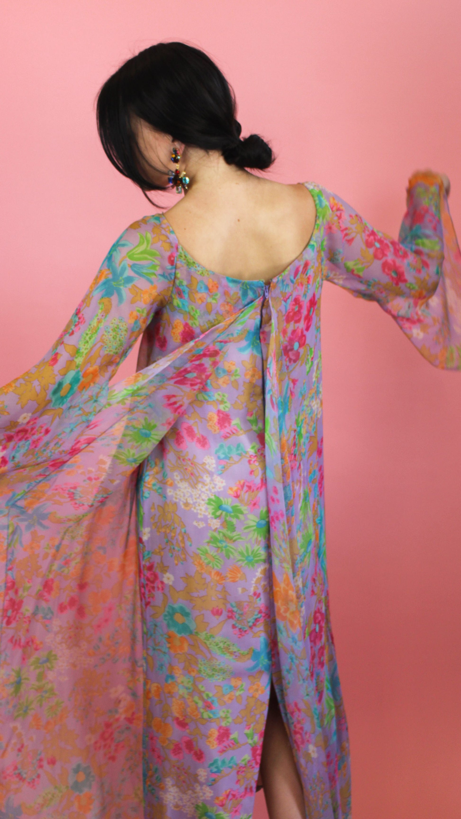 Stavropoulos Floral Printed Chiffon Gown - The Kit Vintage