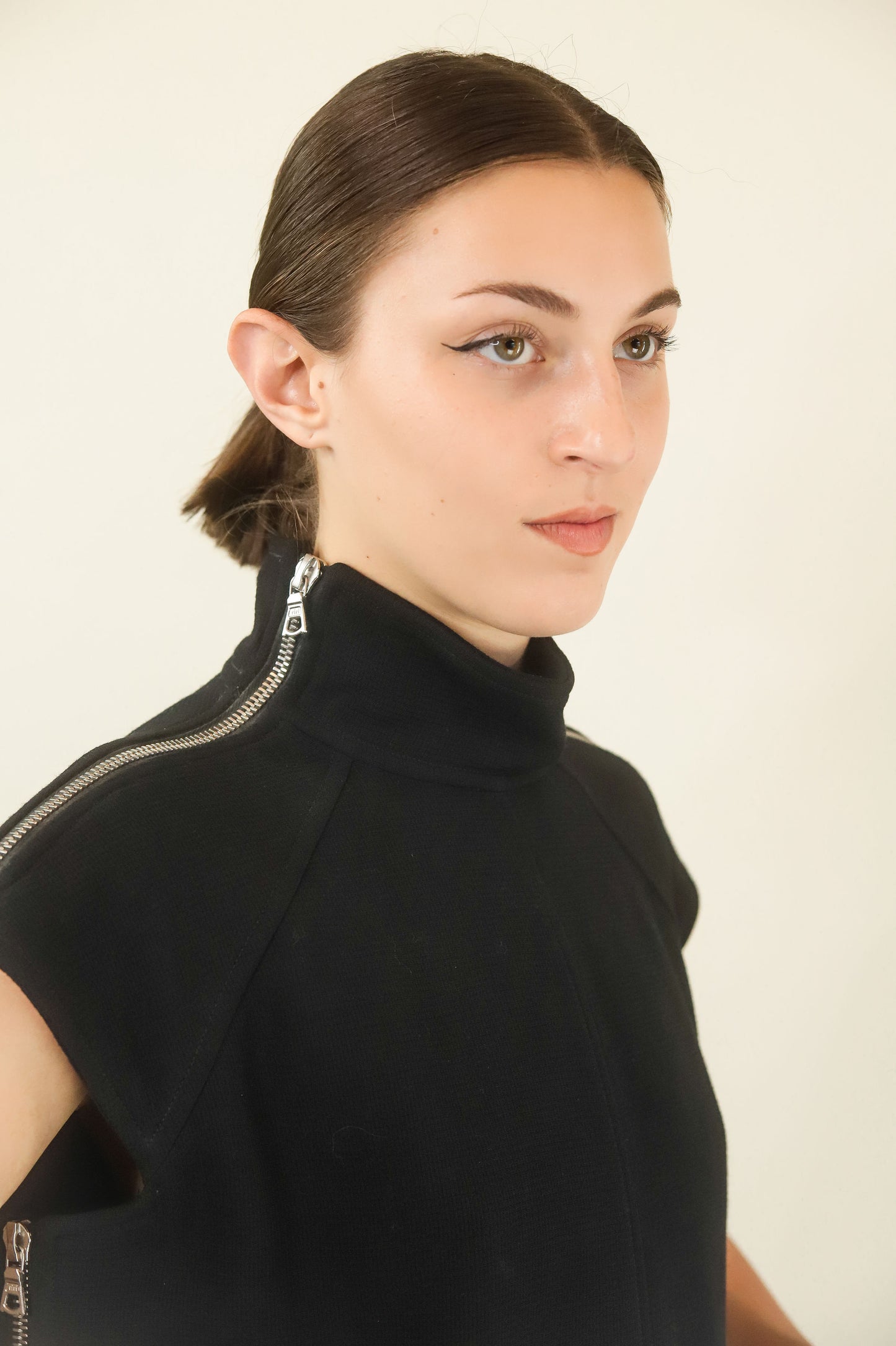 Courreges c. 1980's Black Dress with Side Metal Zippers