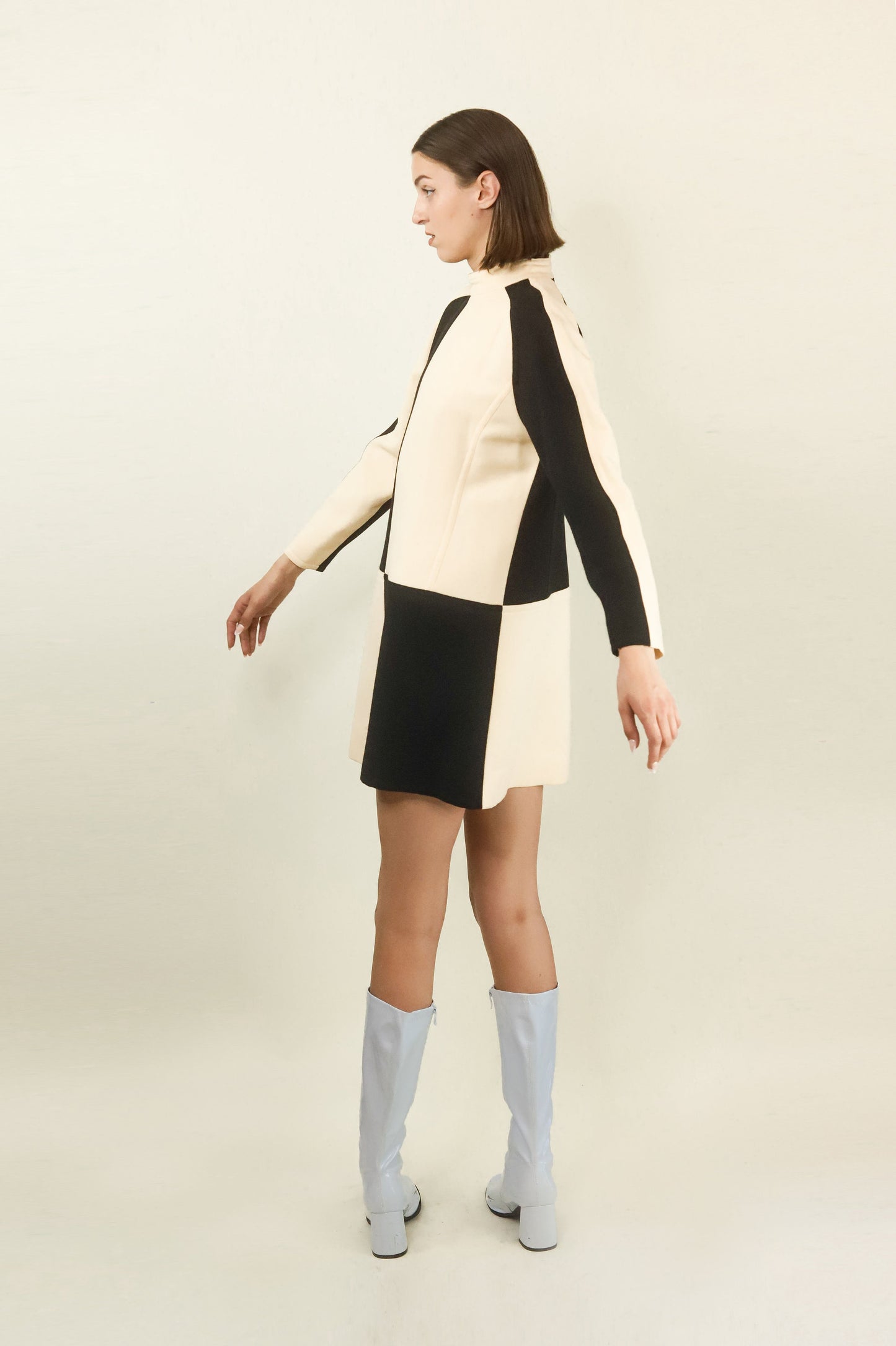Courreges Black and White Long Sleeve Check Dress - The Kit Vintage
