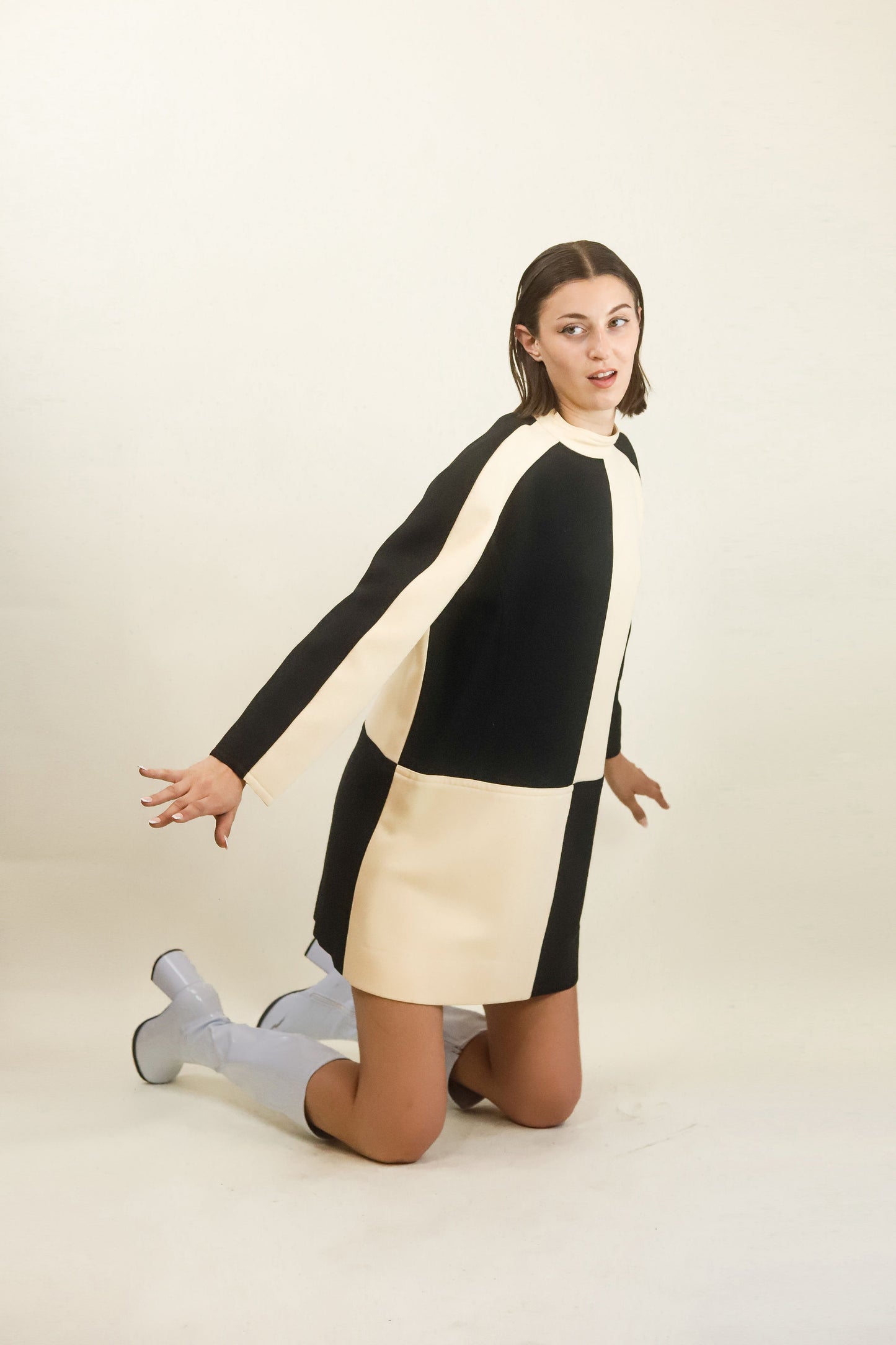 Courreges Black and White Long Sleeve Check Dress - The Kit Vintage