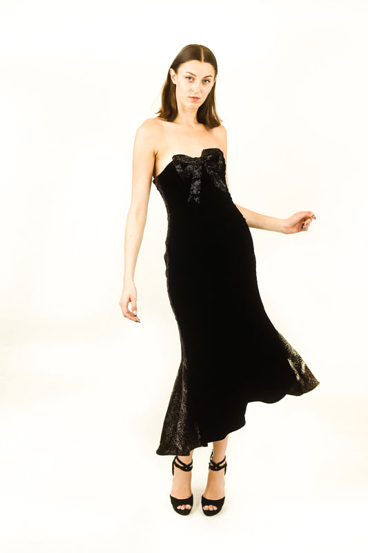 I. Magnin Strapless Velvet and Beaded Dress - The Kit Vintage