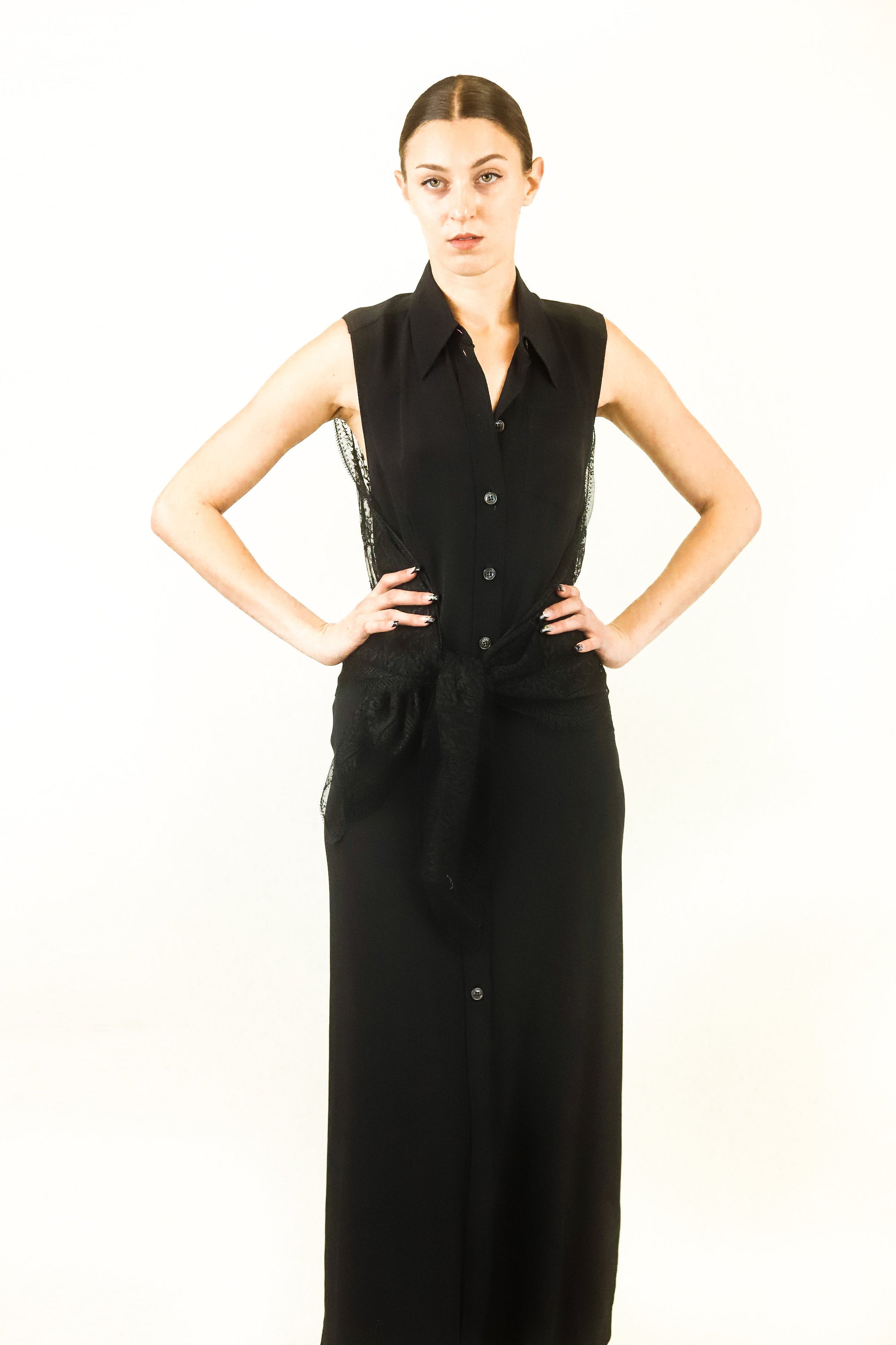 Hermes Monogram Lace Cape Button Front Gown - The Kit Vintage