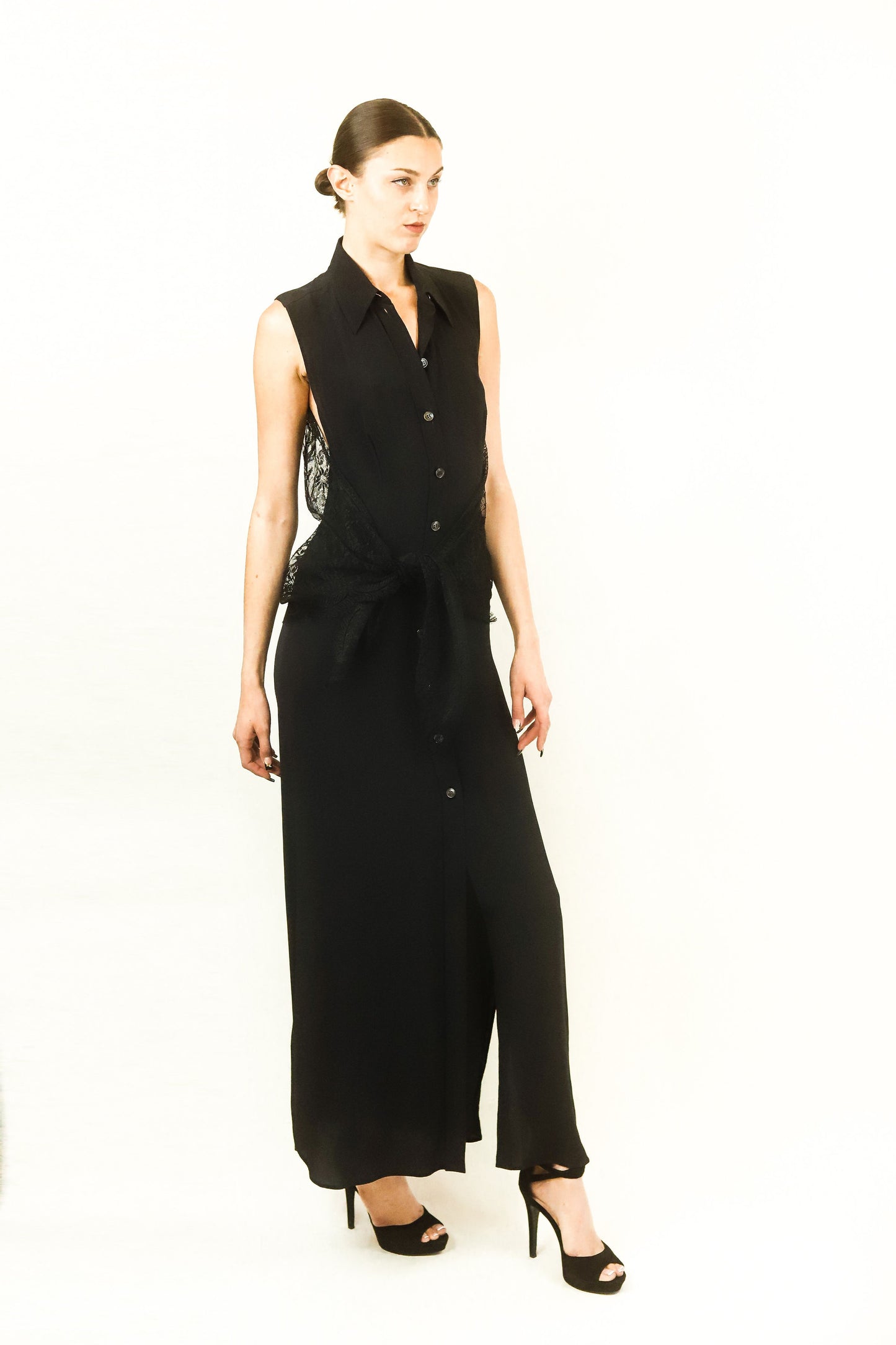 Hermes Monogram Lace Cape Button Front Gown - The Kit Vintage