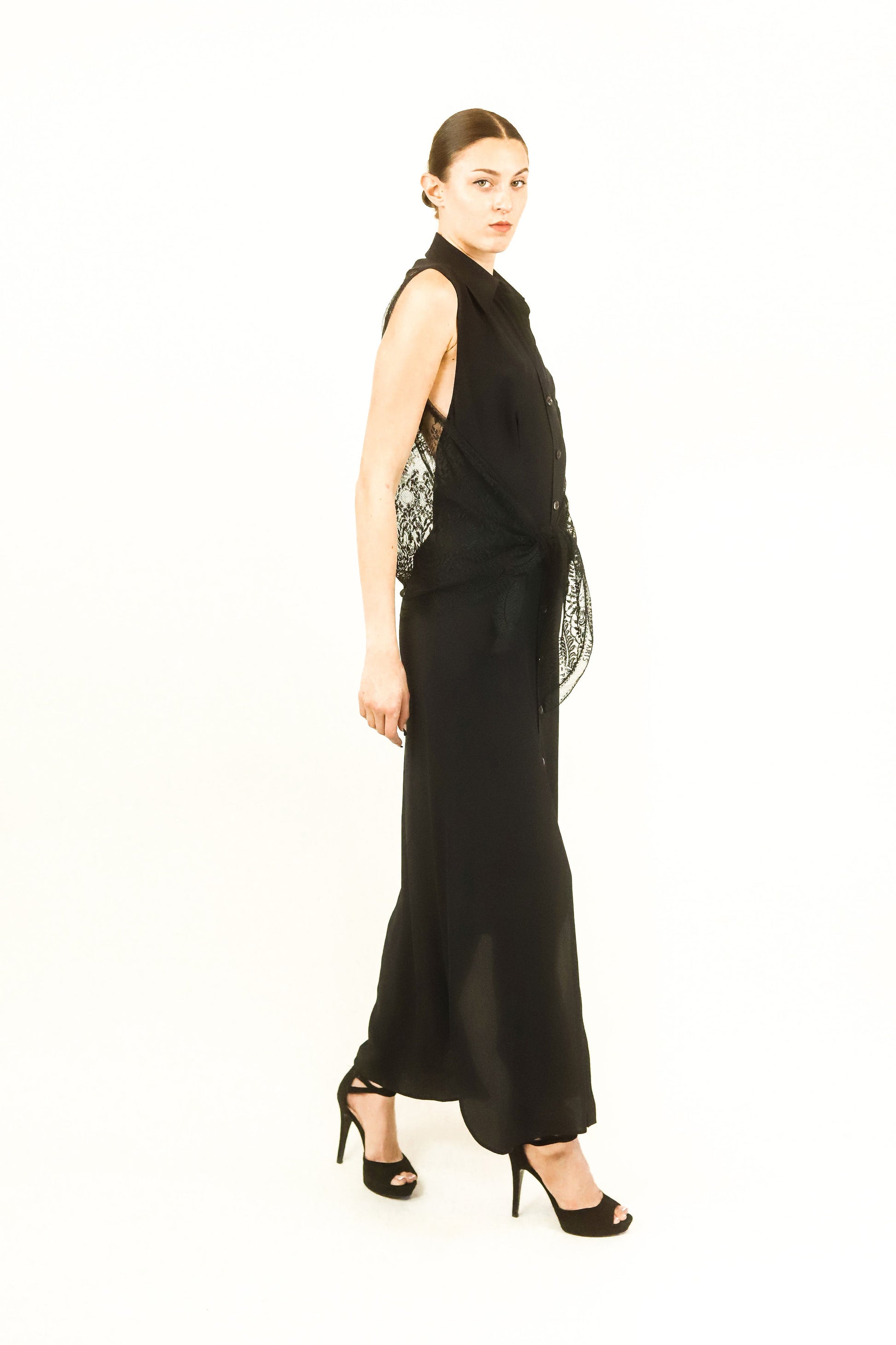 Hermes Monogram Lace Cape Button Front Gown - The Kit Vintage