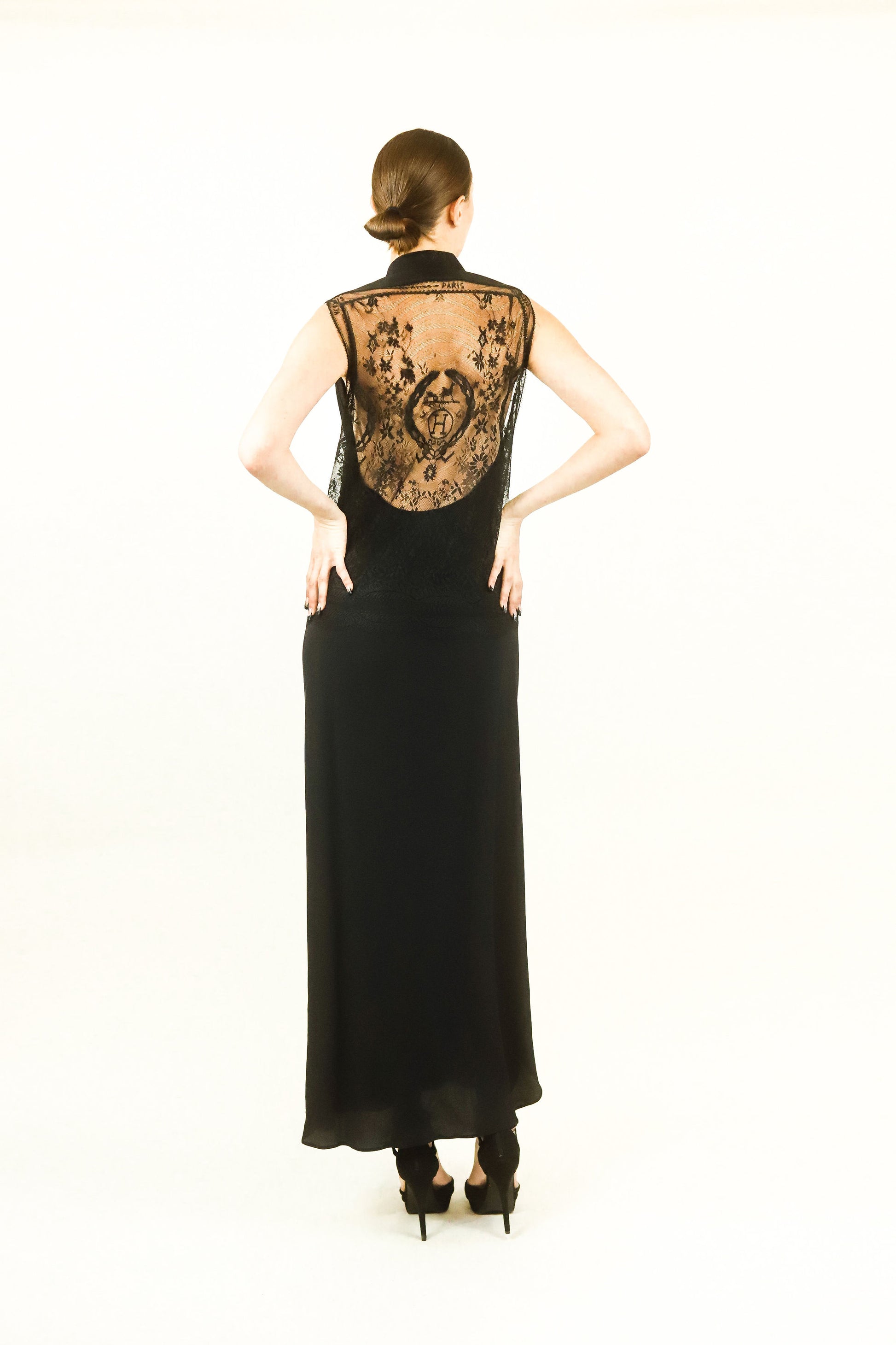 Hermes Monogram Lace Cape Button Front Gown - The Kit Vintage