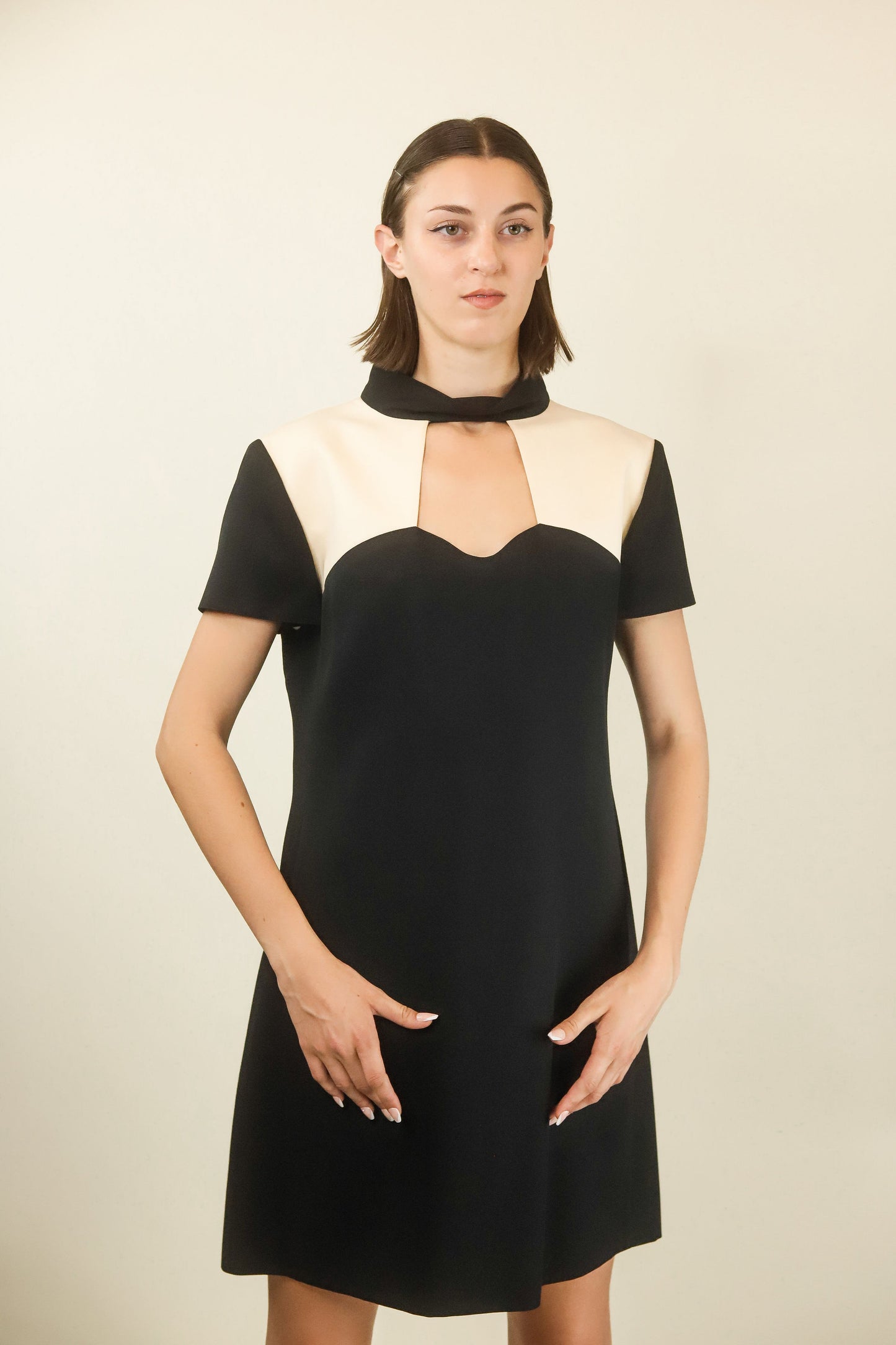 Courreges c.1980's Black/White Mod Space Age With Key Hole Neckline Dress - The Kit Vintage