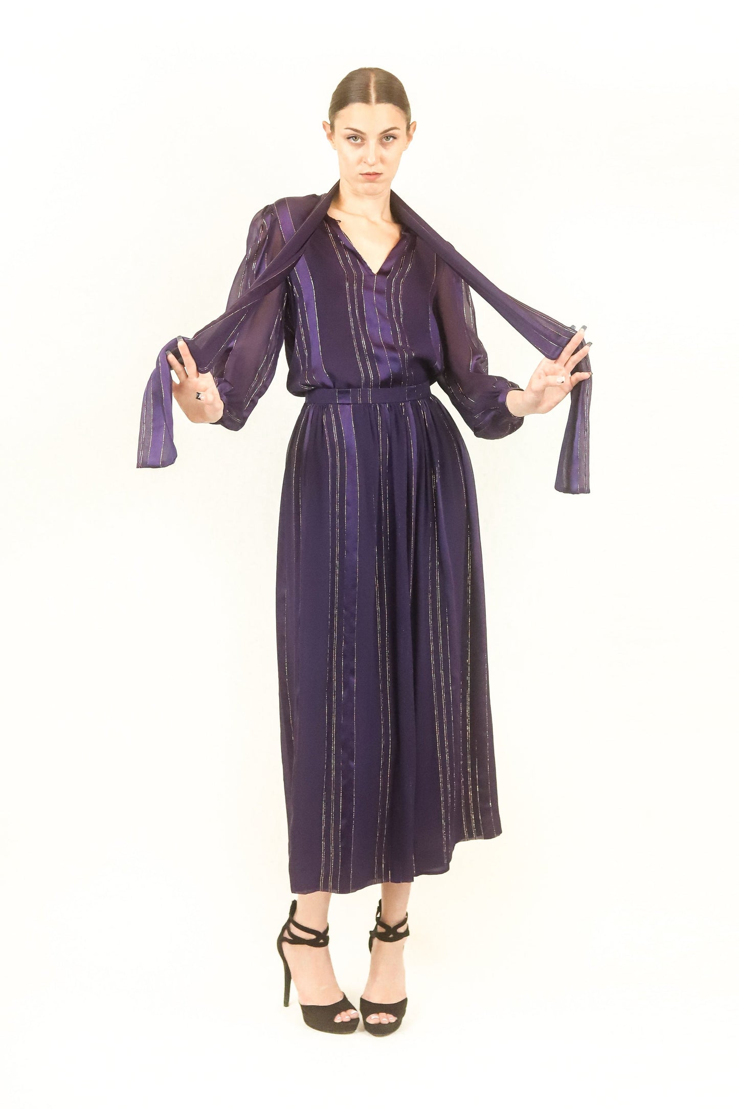 Givenchy Paris Silk & Gold Metallic Skirt Set - The Kit Vintage